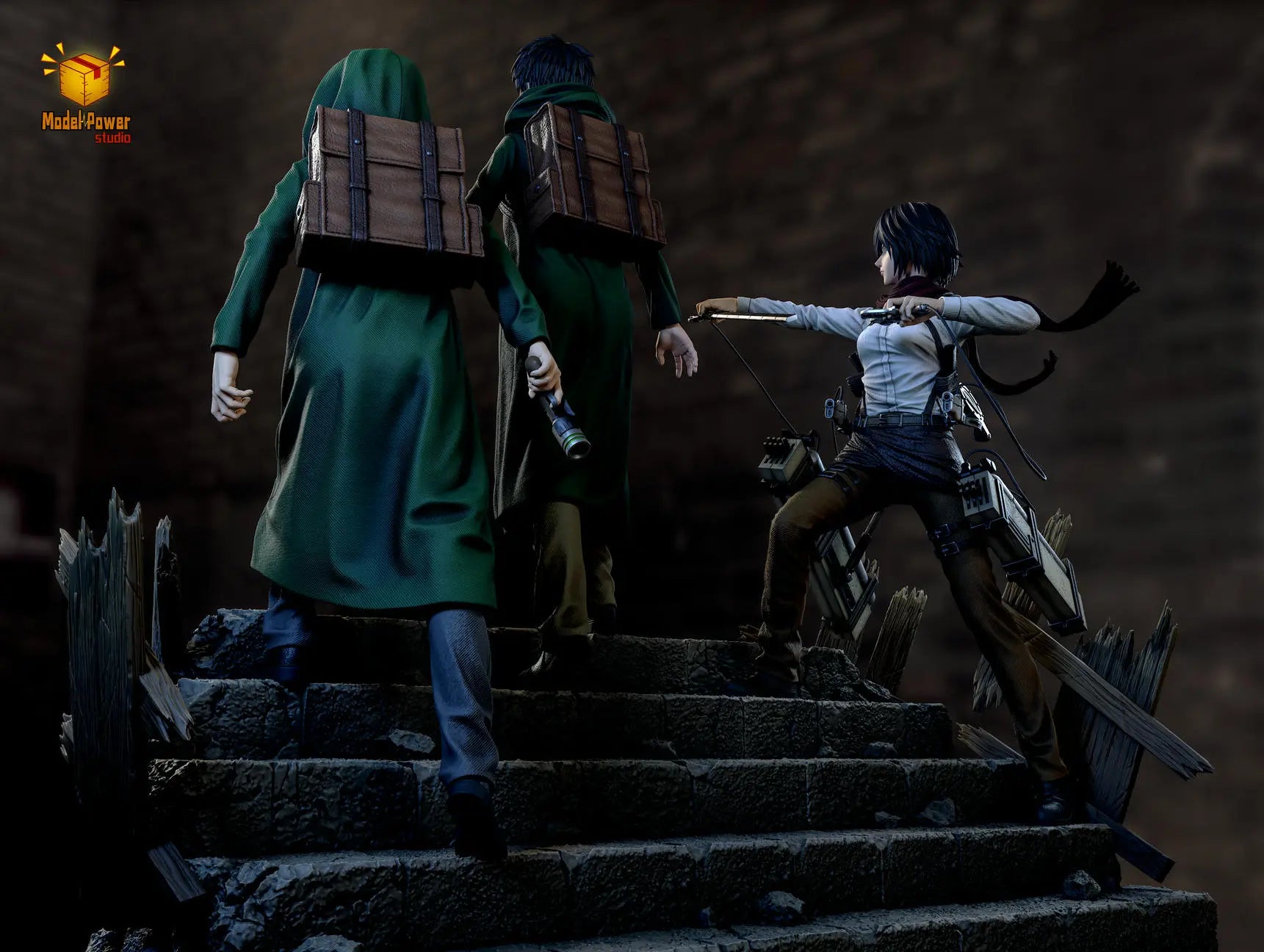 Model Power Studio - Attack On Titan The Basement Trio Mikasa & Armin & Eren