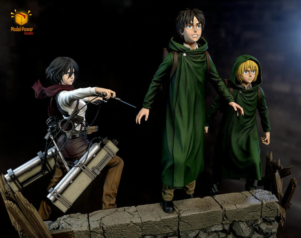 Model Power Studio - Attack On Titan The Basement Trio Mikasa & Armin & Eren