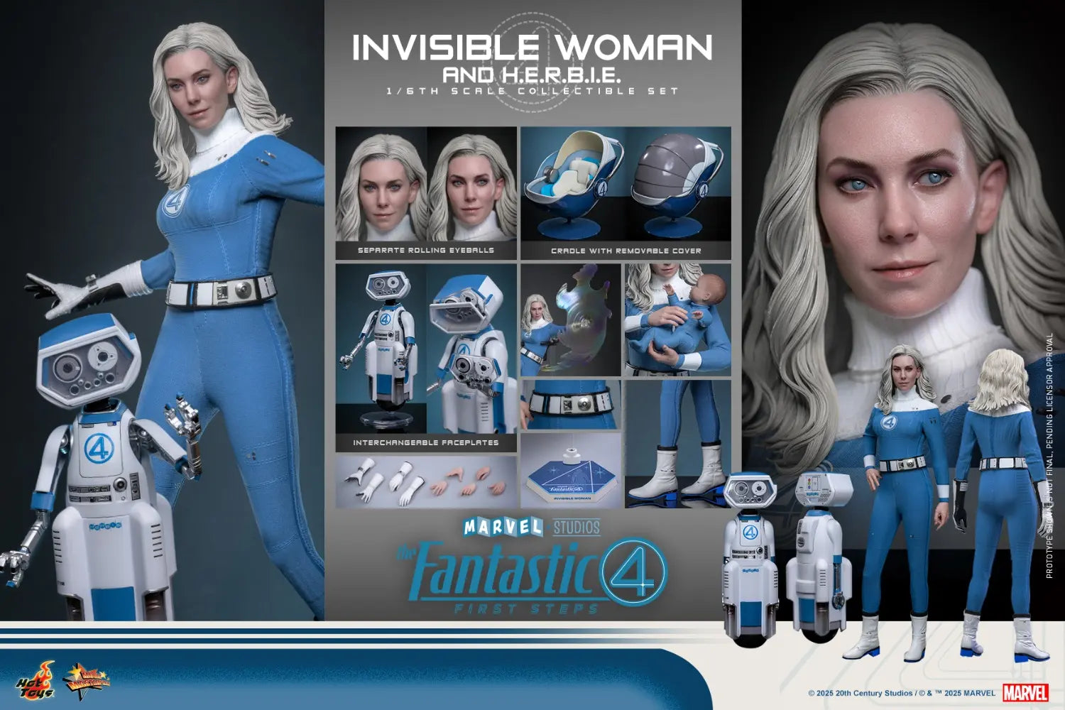 Hottoys - The Fantastic Four: First Steps Invisible Woman and H.E.R.B.I.E. 1/6th scale Collectible Figure Set MMS823 MMS824 (Licensed)