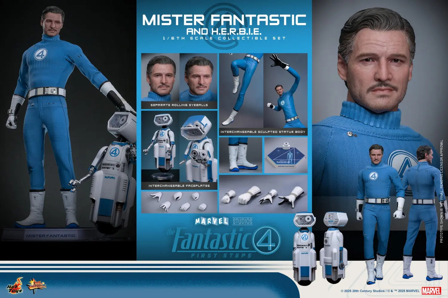 Hottoys - The Fantastic Four: First Steps Mister Fantastic and H.E.R.B.I.E. 1/6th scale Collectible Figure Set MMS821 MMS822 (Licensed)